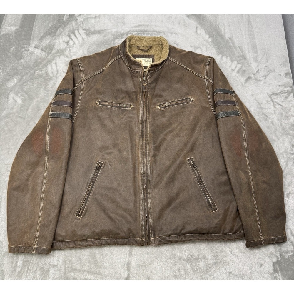 Vintage Wilsons Bomber Jacket Mens 2XL XXL Brown Sherpa Moto Biker Aviator 90s